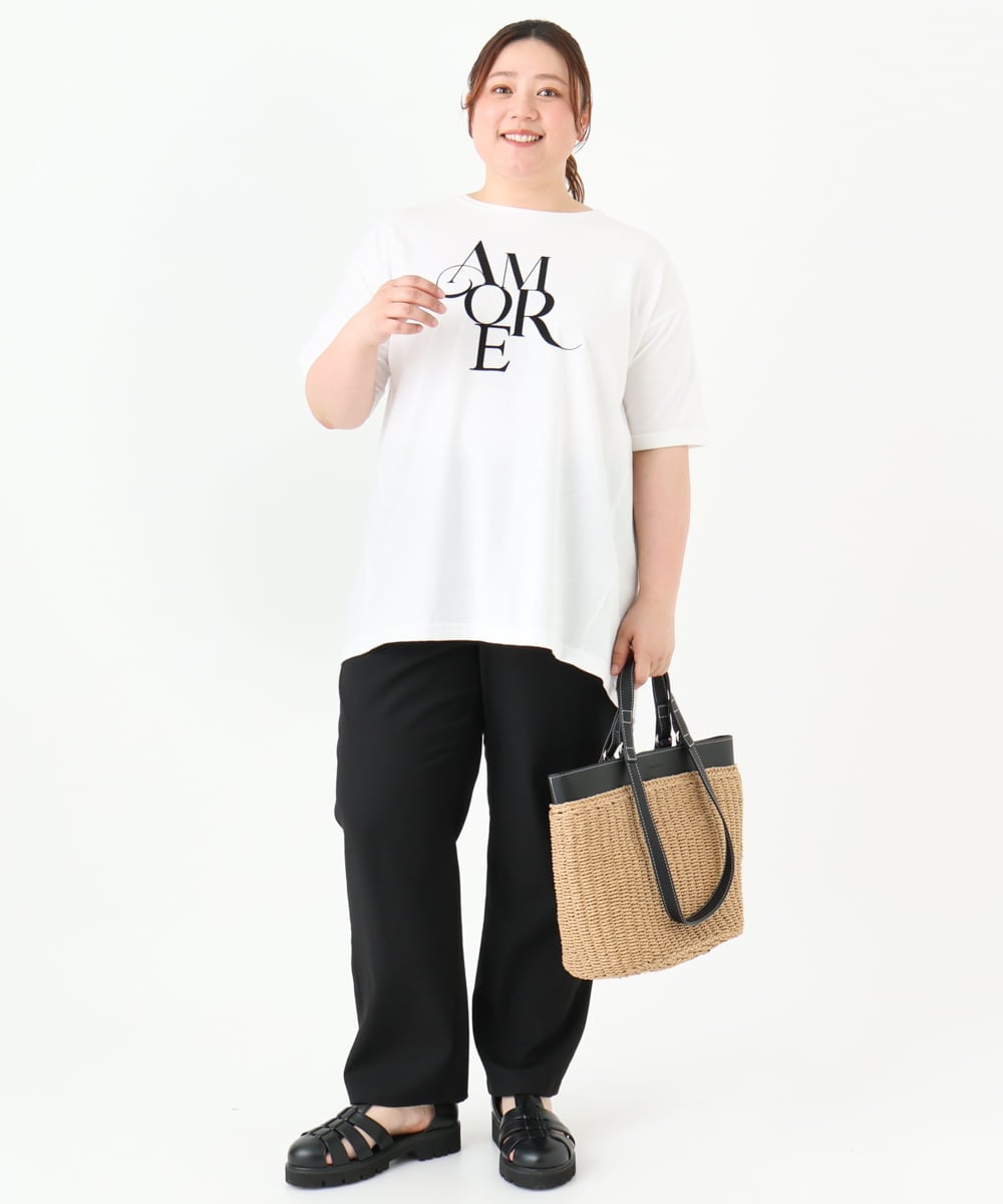 OLKFV33059 eur3(エウルキューブ) 【大きいサイズ】フロッキーロゴプリントTシャツ ホワイト(90)