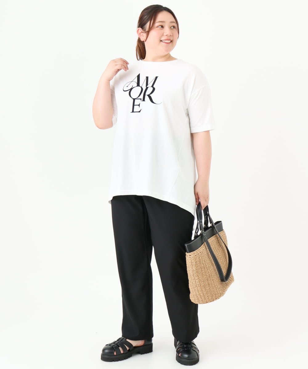 OLKFV33059 eur3(エウルキューブ) 【大きいサイズ】フロッキーロゴプリントTシャツ ホワイト(90)