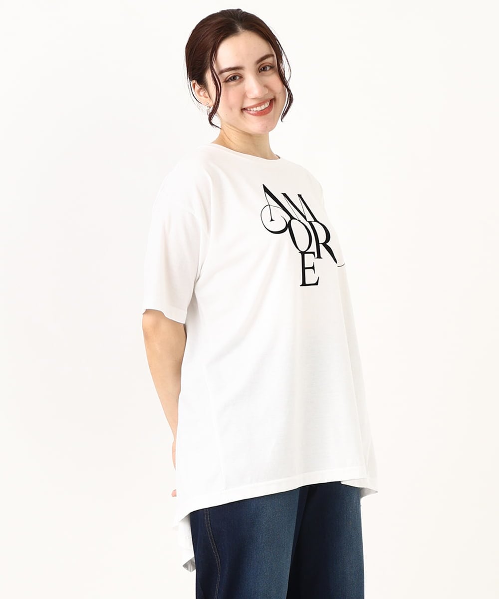 OLKFV33059 eur3(エウルキューブ) 【大きいサイズ】フロッキーロゴプリントTシャツ ホワイト(90)