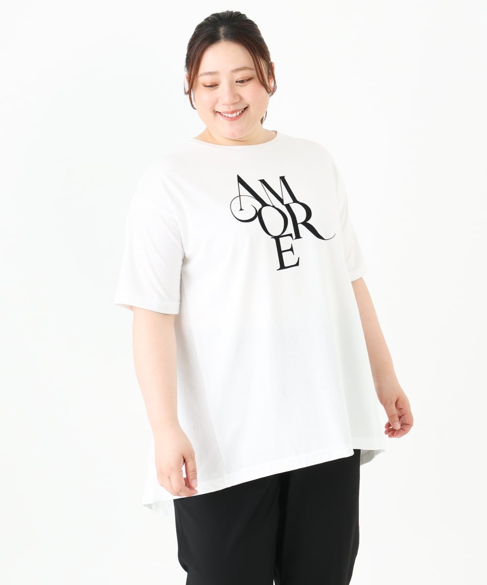 OLKFV33059 eur3(エウルキューブ) 【大きいサイズ】フロッキーロゴプリントTシャツ ホワイト(90)
