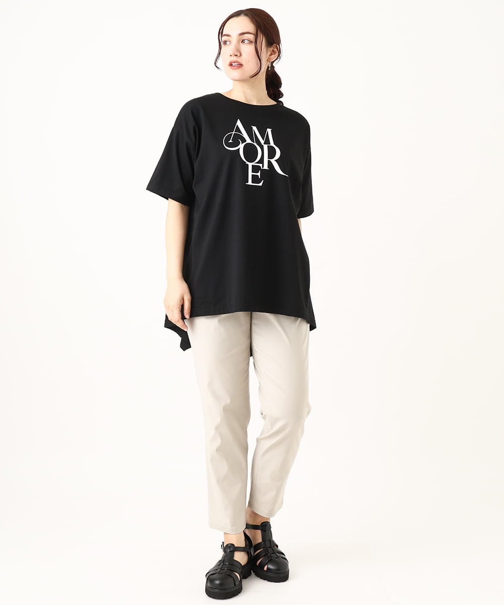 OLKFV33059 eur3(エウルキューブ) 【大きいサイズ】フロッキーロゴプリントTシャツ ブラック(94)
