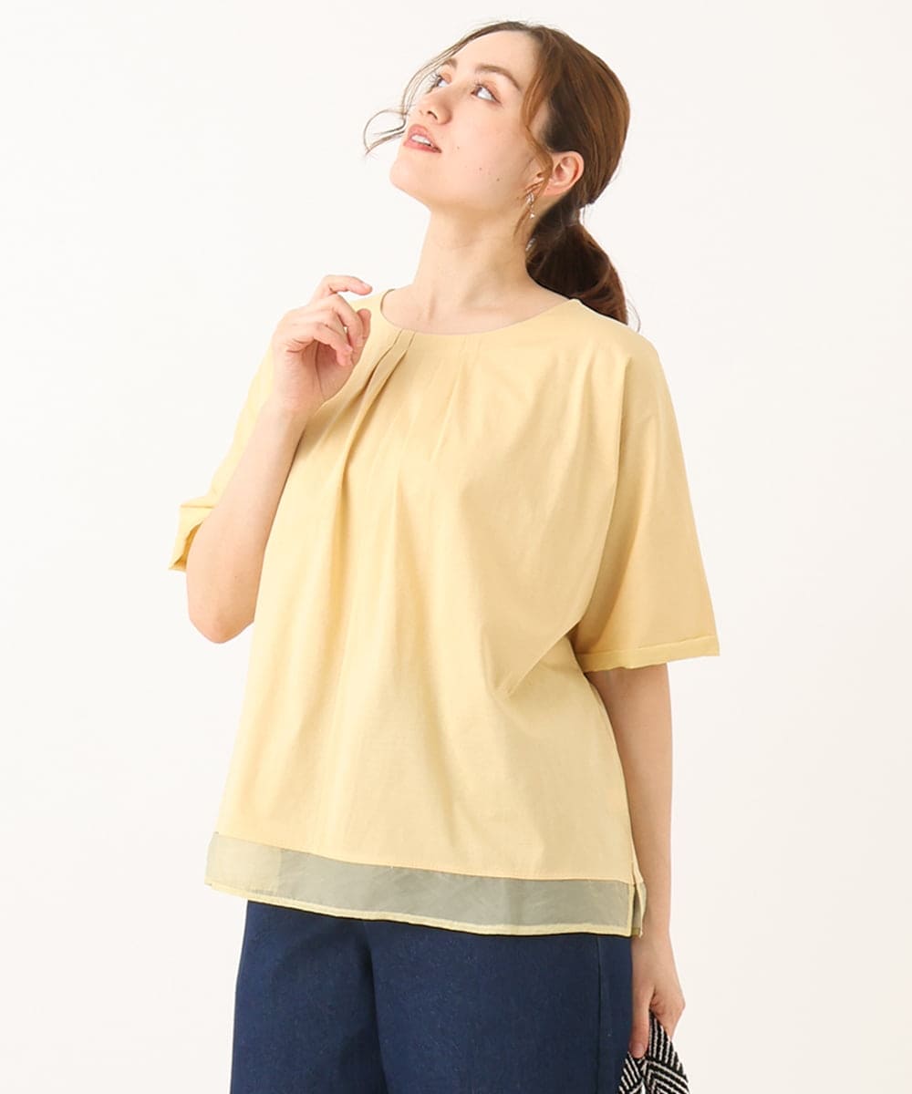 OLKGA20059 eur3(エウルキューブ) 【WEB先行販売】【大きいサイズ/接触冷感】シルケット天竺タックカットソー ライトイエロー(20)