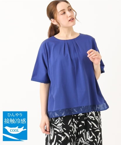 OLKGA20059 eur3 【WEB先行販売】【大きいサイズ/接触冷感】シルケット天竺タックカットソー