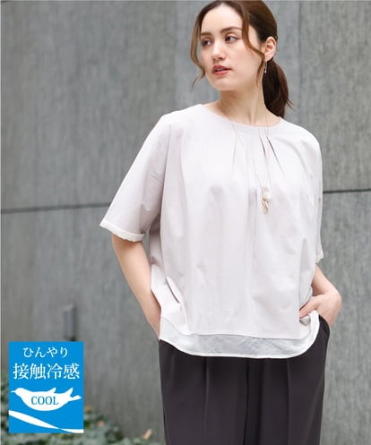OLKGA20059 eur3 【WEB先行販売】【大きいサイズ/接触冷感】シルケット天竺タックカットソー
