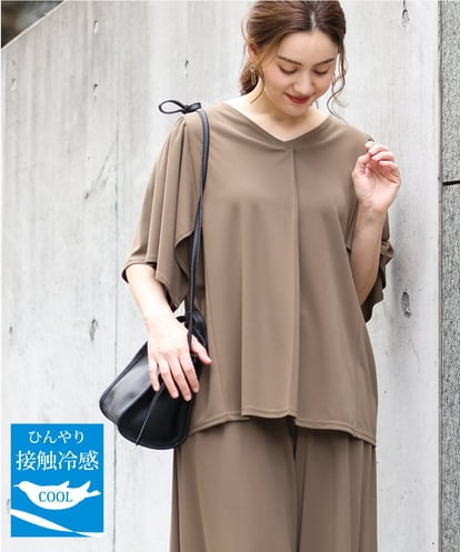 OLKGA21079 eur3 【WEB先行販売】【大きいサイズ/セットアップ対応】接触冷感ジャージーVネックカットソー