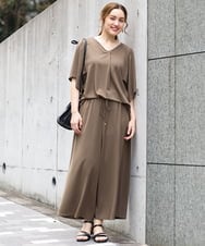 OLKGA21079 eur3(エウルキューブ) 【WEB先行販売】【大きいサイズ/セットアップ対応】接触冷感ジャージーVネックカットソー カーキ(36)