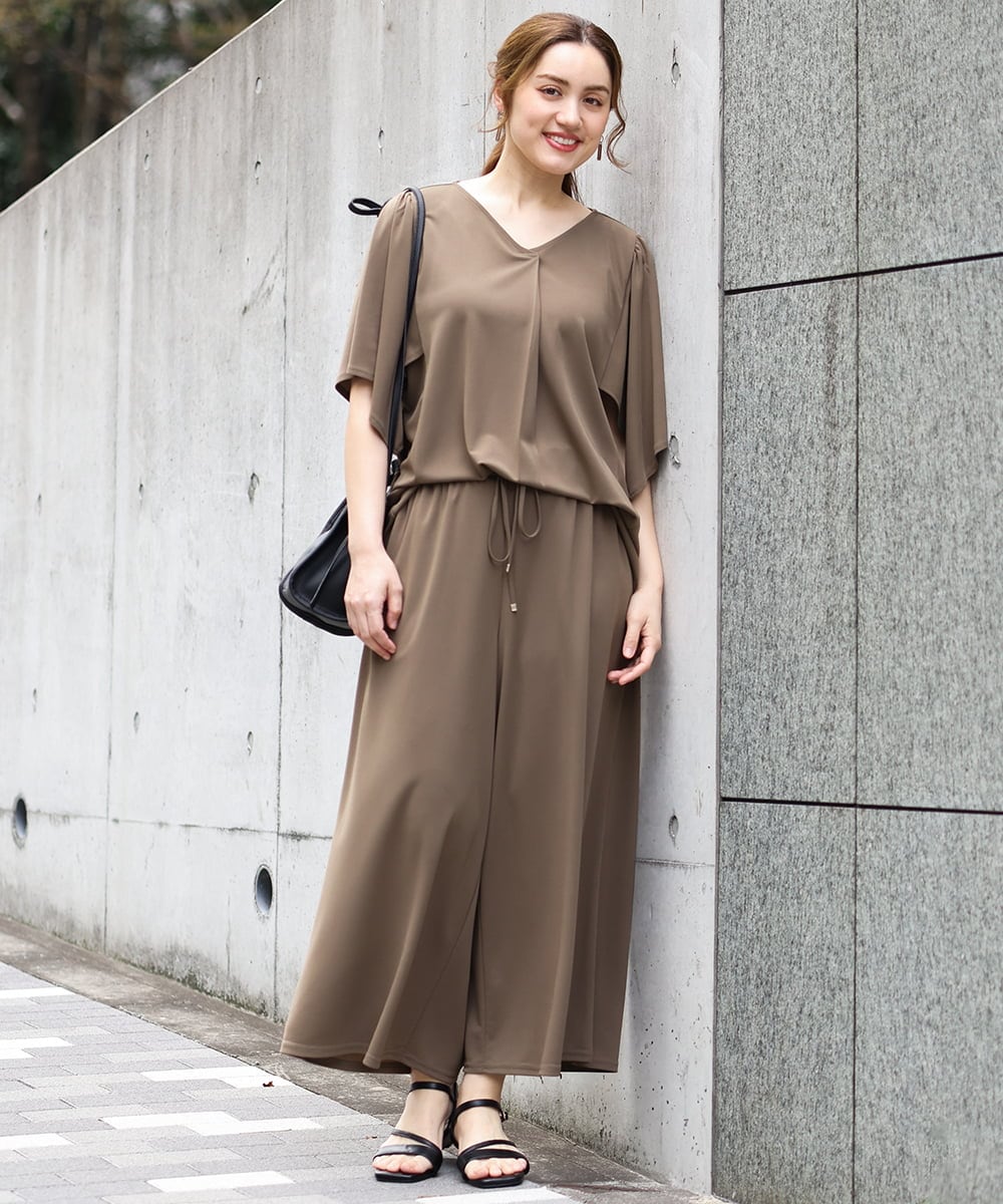 OLKGA21079 eur3(エウルキューブ) 【WEB先行販売】【大きいサイズ/セットアップ対応】接触冷感ジャージーVネックカットソー カーキ(36)