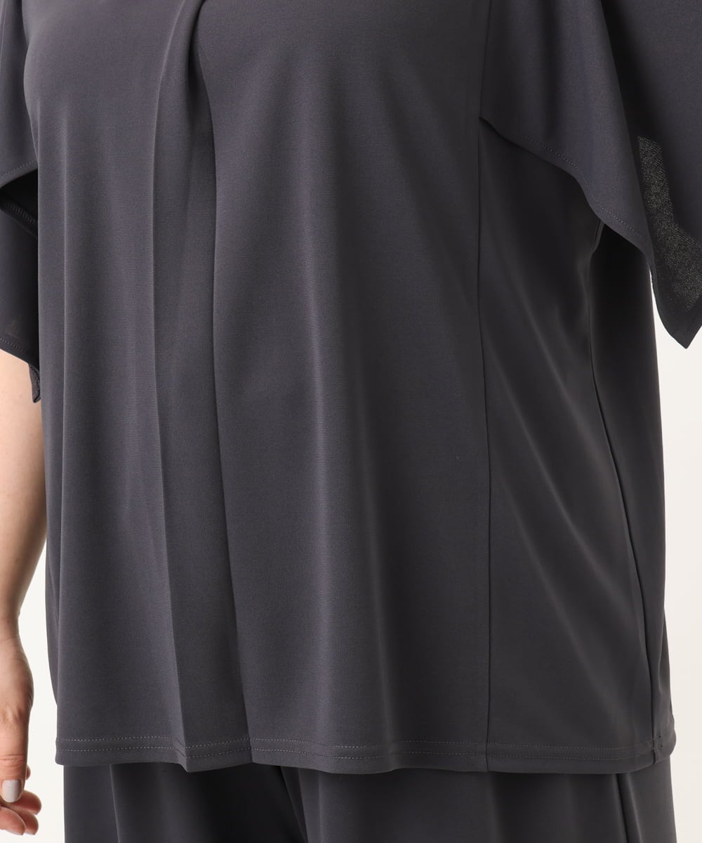 OLKGA21079 eur3(エウルキューブ) 【WEB先行販売】【大きいサイズ/セットアップ対応】接触冷感ジャージーVネックカットソー ダークグレー(93)