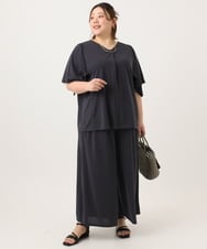 OLKGA21079 eur3(エウルキューブ) 【WEB先行販売】【大きいサイズ/セットアップ対応】接触冷感ジャージーVネックカットソー ダークグレー(93)