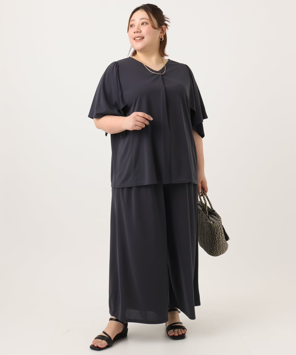 OLKGA21079 eur3(エウルキューブ) 【WEB先行販売】【大きいサイズ/セットアップ対応】接触冷感ジャージーVネックカットソー ダークグレー(93)