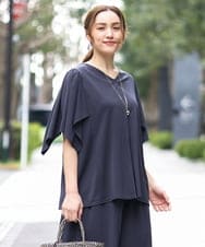 OLKGA21079 eur3(エウルキューブ) 【WEB先行販売】【大きいサイズ/セットアップ対応】接触冷感ジャージーVネックカットソー ダークグレー(93)