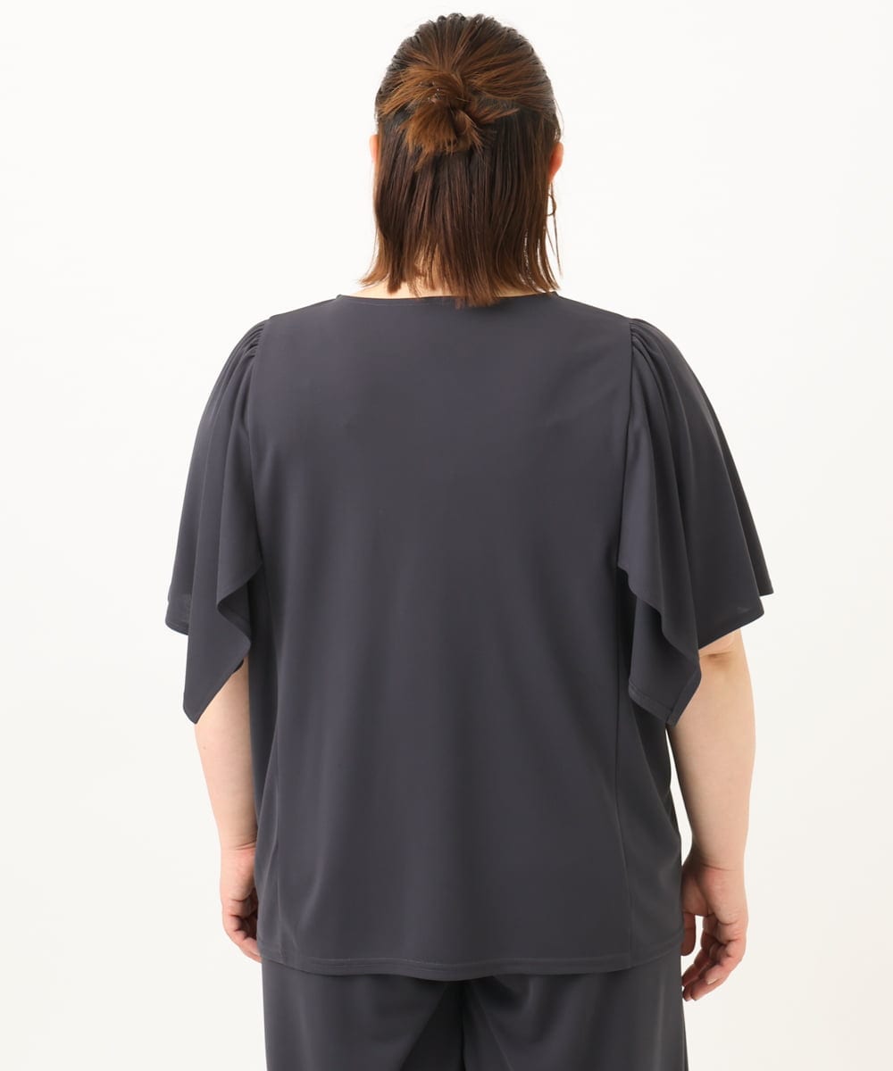 OLKGA21079 eur3(エウルキューブ) 【WEB先行販売】【大きいサイズ/セットアップ対応】接触冷感ジャージーVネックカットソー ダークグレー(93)