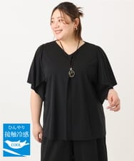 OLKGA21079 eur3(エウルキューブ) 【WEB先行販売】【大きいサイズ/セットアップ対応】接触冷感ジャージーVネックカットソー ブラック(94)