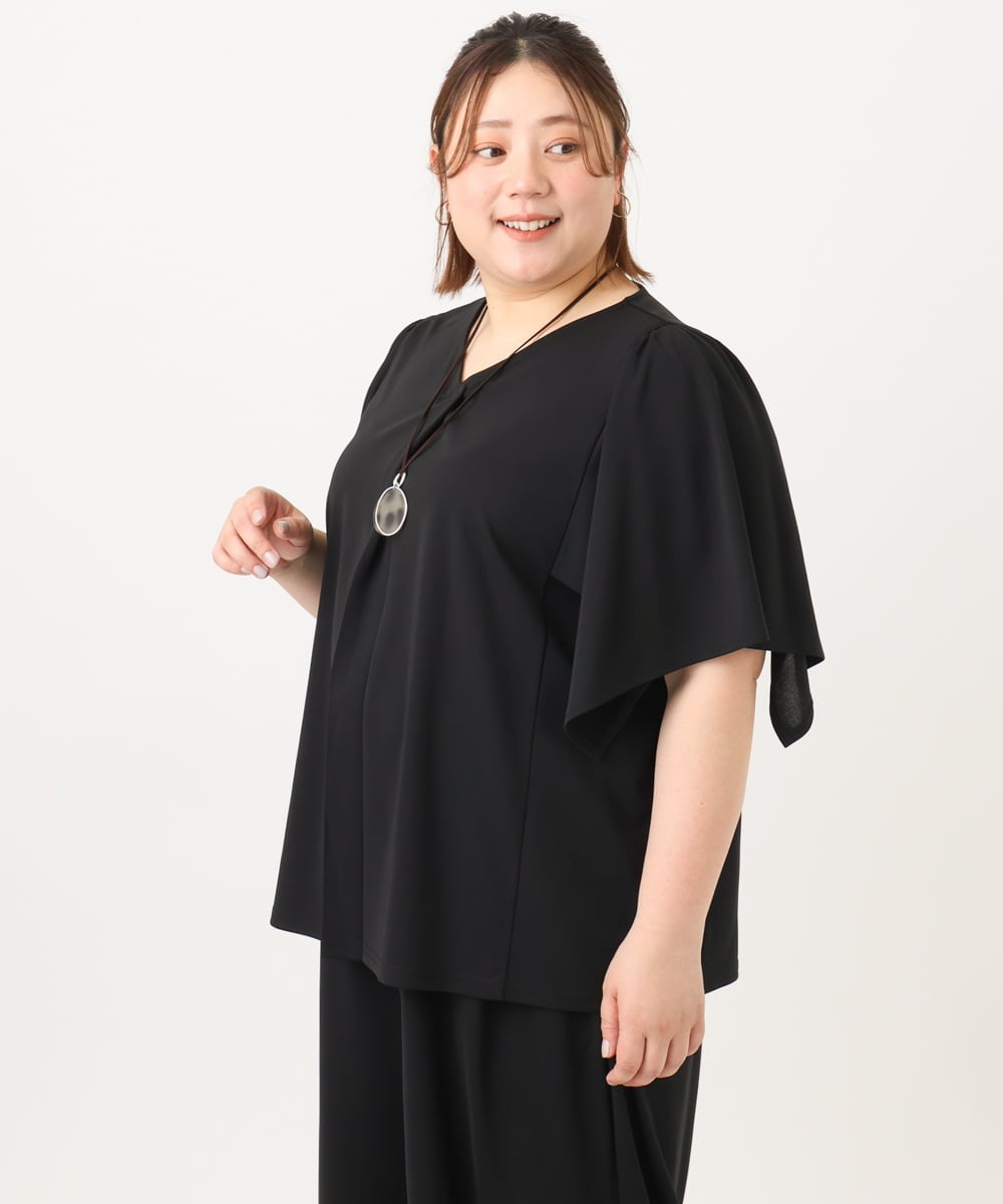 OLKGA21079 eur3(エウルキューブ) 【WEB先行販売】【大きいサイズ/セットアップ対応】接触冷感ジャージーVネックカットソー ブラック(94)