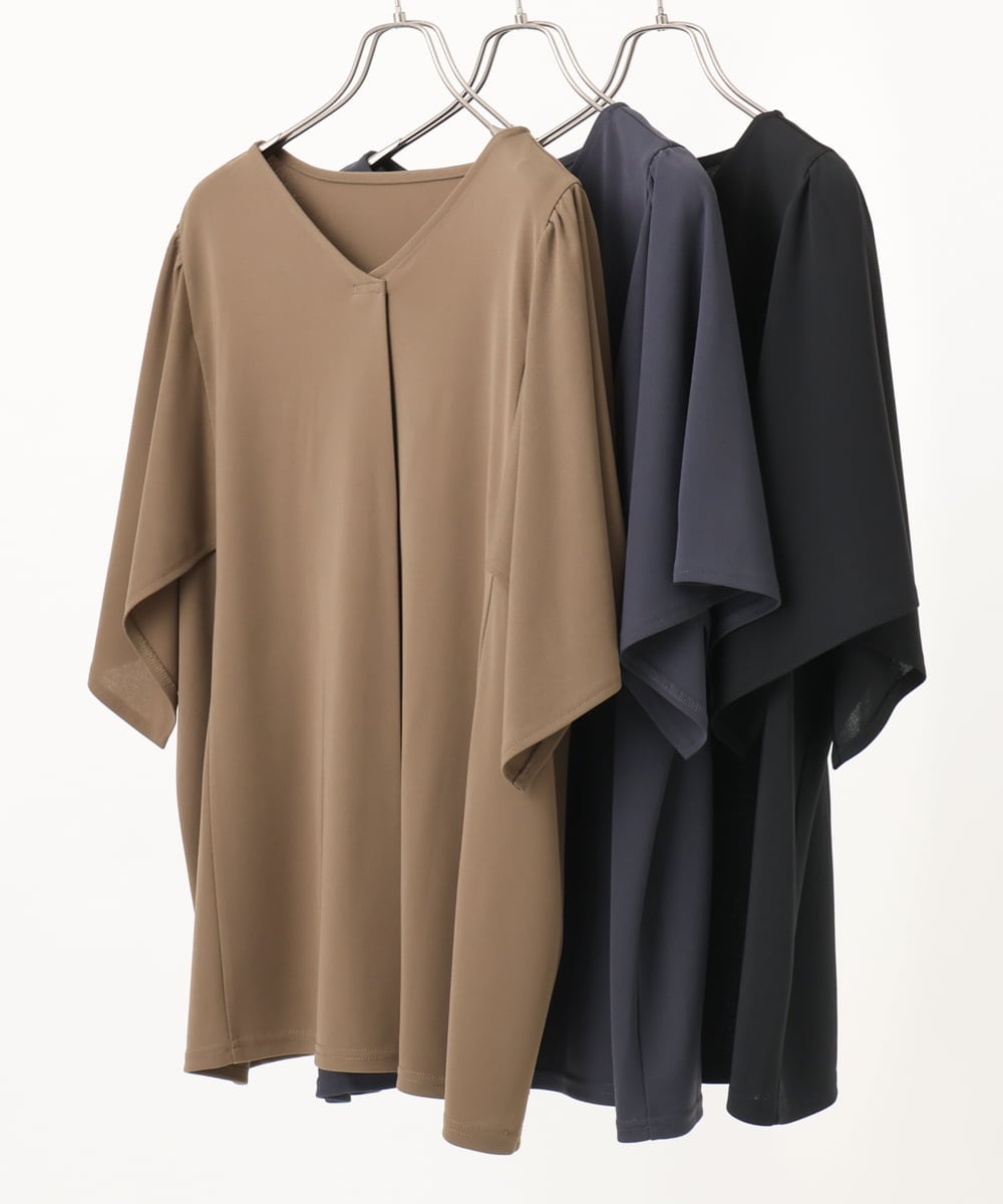 OLKGA21079 eur3(エウルキューブ) 【WEB先行販売】【大きいサイズ/セットアップ対応】接触冷感ジャージーVネックカットソー ブラック(94)