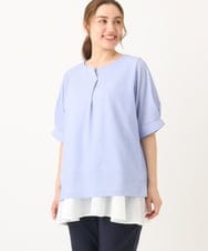 OLKGA23069 eur3(エウルキューブ) 【大きいサイズ】シャンブレーストライプカットソー ライトブルー(50)