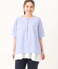 OLKGA23069 eur3(エウルキューブ) 【大きいサイズ】シャンブレーストライプカットソー ライトブルー(50)