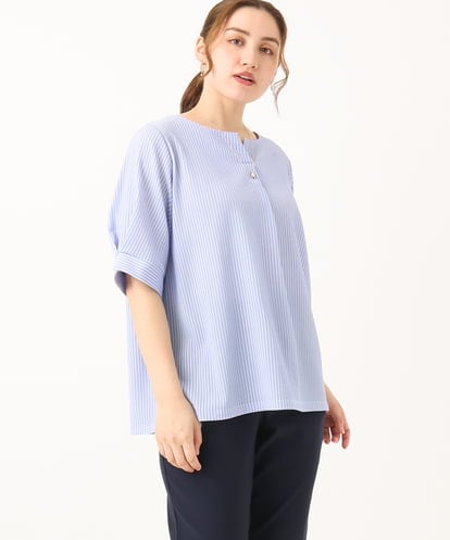 OLKGA23069 eur3 【大きいサイズ】シャンブレーストライプカットソー