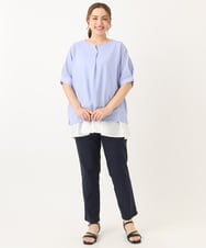 OLKGA23069 eur3(エウルキューブ) 【大きいサイズ】シャンブレーストライプカットソー ライトブルー(50)