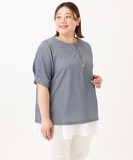 OLKGA23069 eur3(エウルキューブ) 【大きいサイズ】シャンブレーストライプカットソー ネイビー(57)