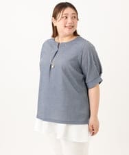OLKGA23069 eur3(エウルキューブ) 【大きいサイズ】シャンブレーストライプカットソー ネイビー(57)