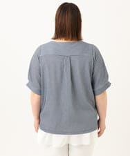 OLKGA23069 eur3(エウルキューブ) 【大きいサイズ】シャンブレーストライプカットソー ネイビー(57)