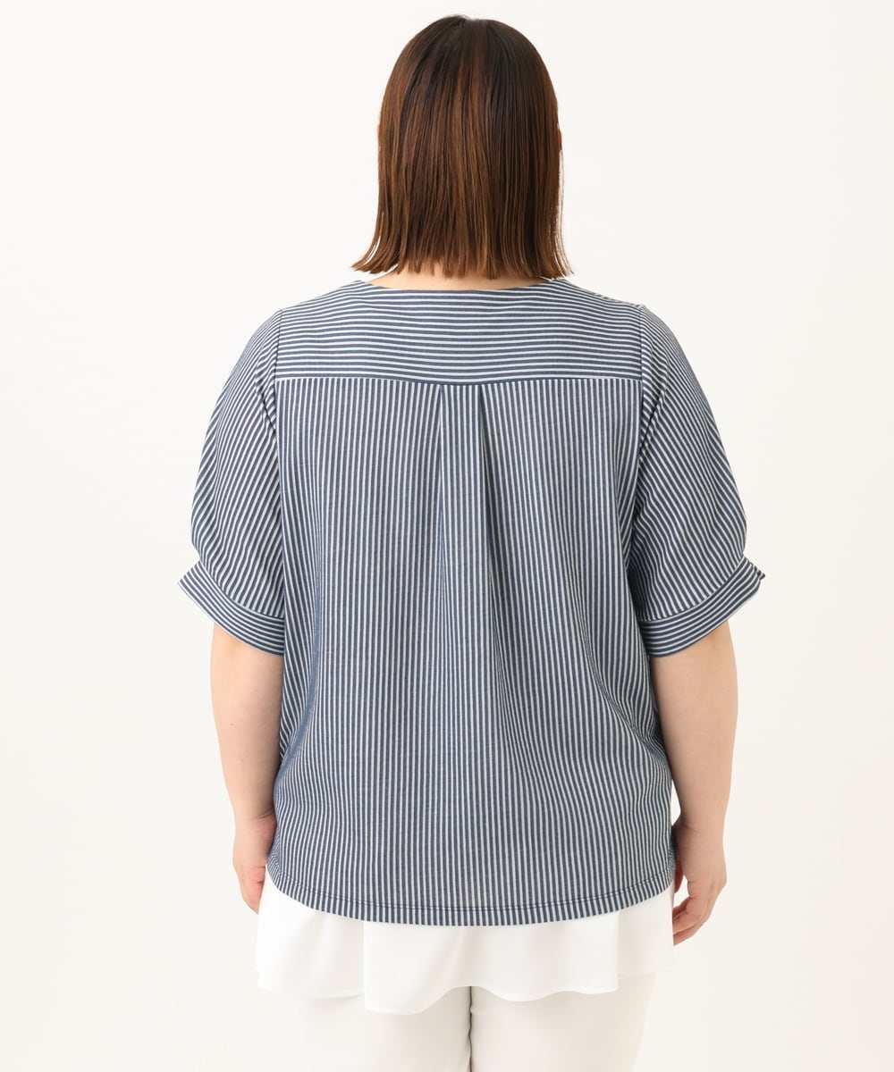 OLKGA23069 eur3(エウルキューブ) 【大きいサイズ】シャンブレーストライプカットソー ネイビー(57)