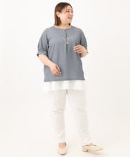 OLKGA23069 eur3(エウルキューブ) 【大きいサイズ】シャンブレーストライプカットソー ネイビー(57)