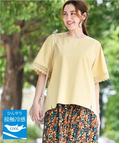 OLKGA24079 eur3 【WEB先行販売】【大きいサイズ/接触冷感】レーシースリーブカットソー