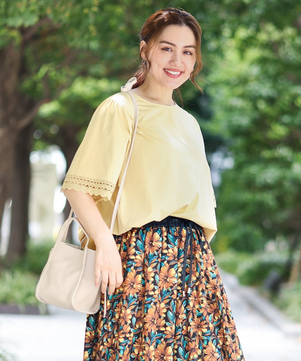 OLKGA24079 eur3(エウルキューブ) 【WEB先行販売】【大きいサイズ/接触冷感】レーシースリーブカットソー ライトイエロー(20)