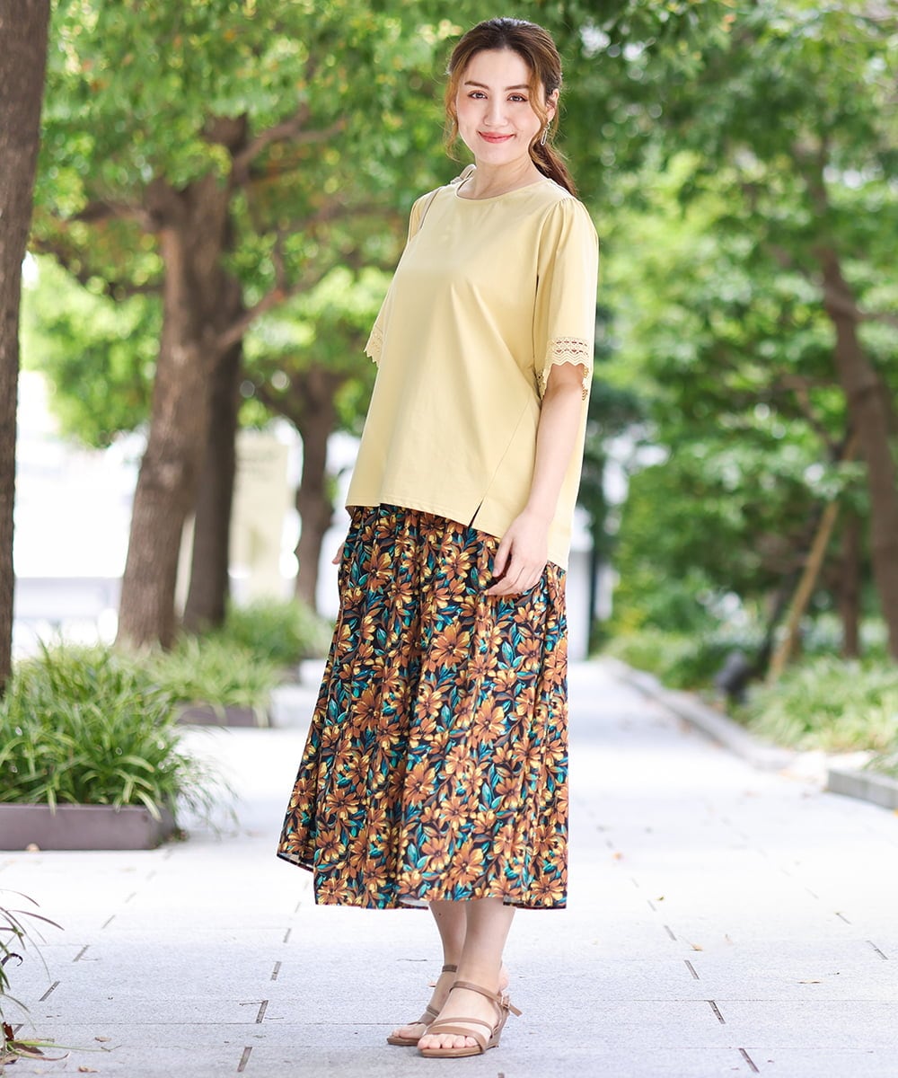OLKGA24079 eur3(エウルキューブ) 【WEB先行販売】【大きいサイズ/接触冷感】レーシースリーブカットソー ライトイエロー(20)
