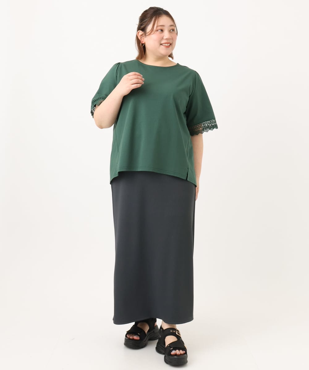 OLKGA24079 eur3(エウルキューブ) 【WEB先行販売】【大きいサイズ/接触冷感】レーシースリーブカットソー グリーン(35)