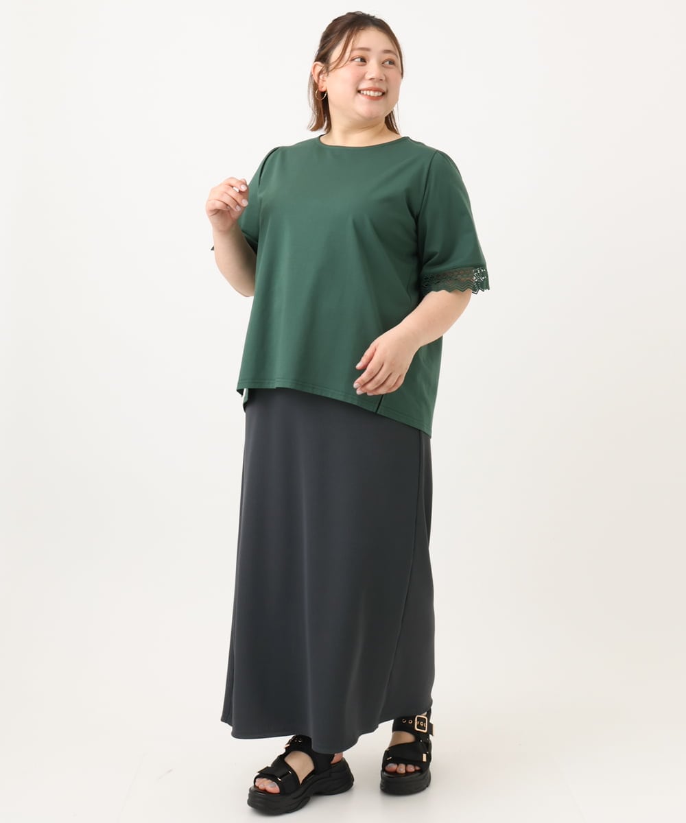 OLKGA24079 eur3(エウルキューブ) 【WEB先行販売】【大きいサイズ/接触冷感】レーシースリーブカットソー グリーン(35)