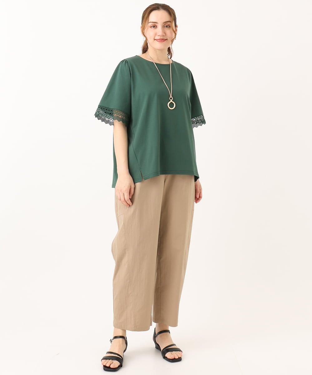OLKGA24079 eur3(エウルキューブ) 【WEB先行販売】【大きいサイズ/接触冷感】レーシースリーブカットソー グリーン(35)