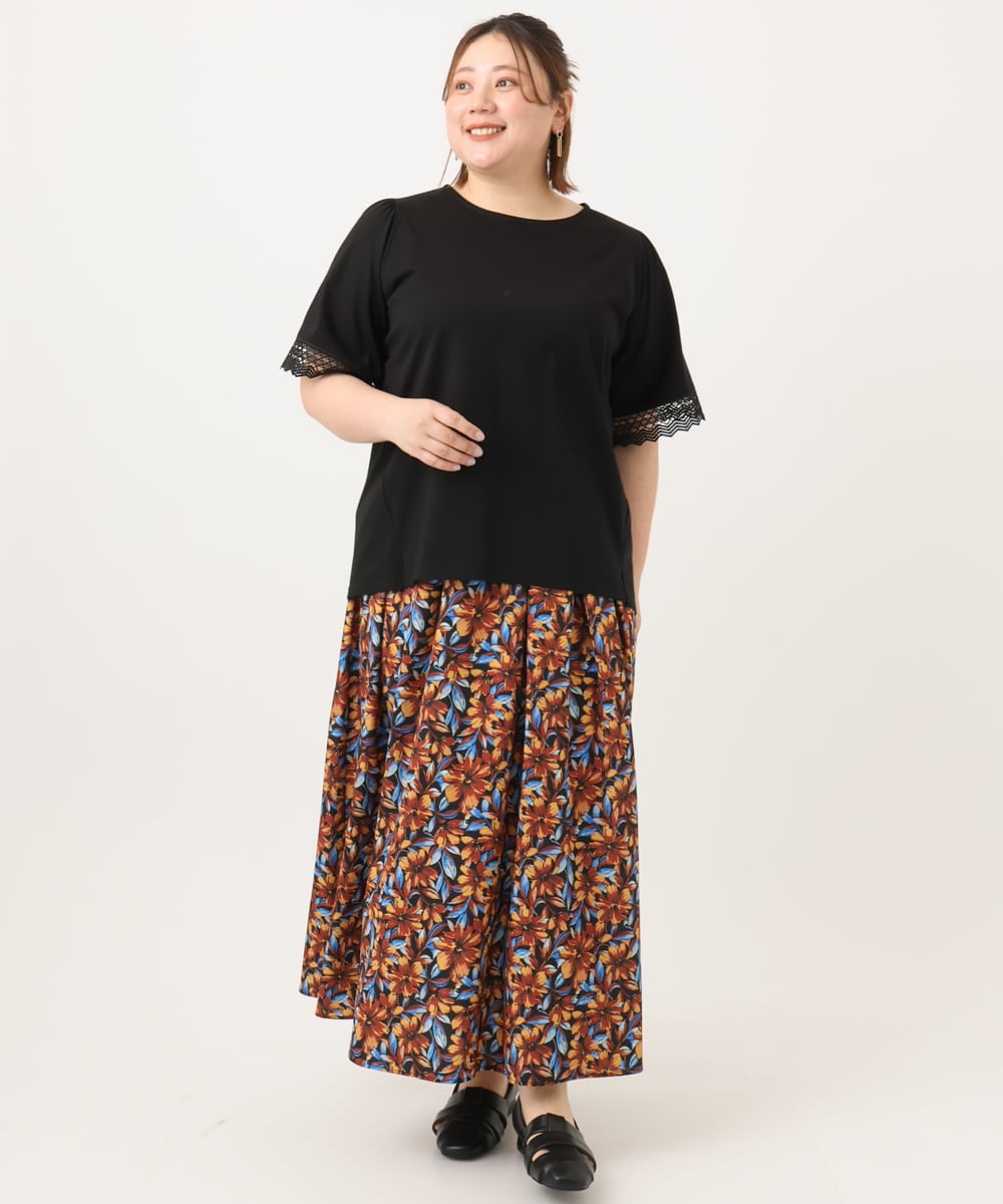 OLKGA24079 eur3(エウルキューブ) 【WEB先行販売】【大きいサイズ/接触冷感】レーシースリーブカットソー ブラック(94)