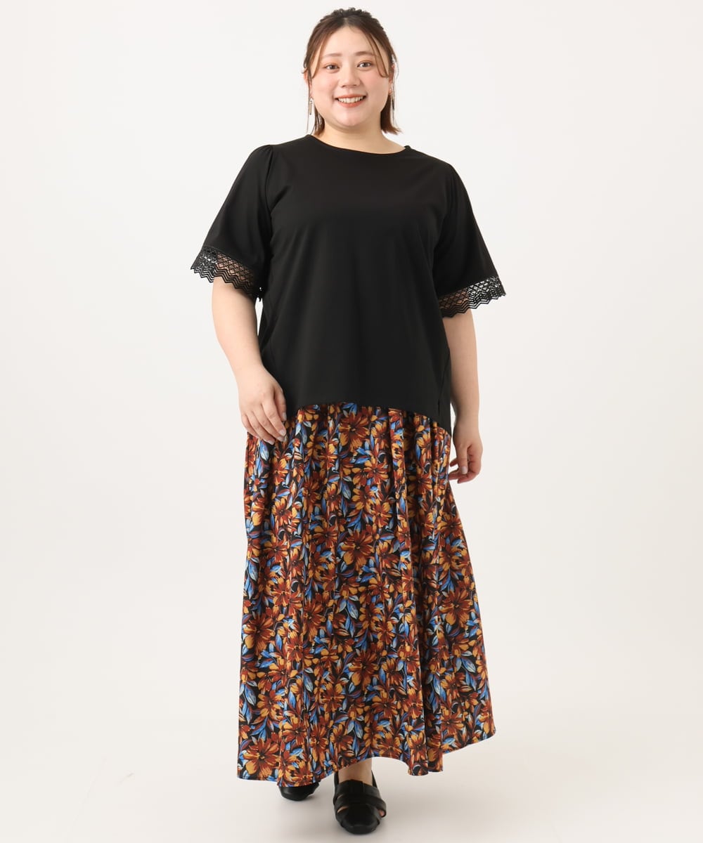 OLKGA24079 eur3(エウルキューブ) 【WEB先行販売】【大きいサイズ/接触冷感】レーシースリーブカットソー ブラック(94)