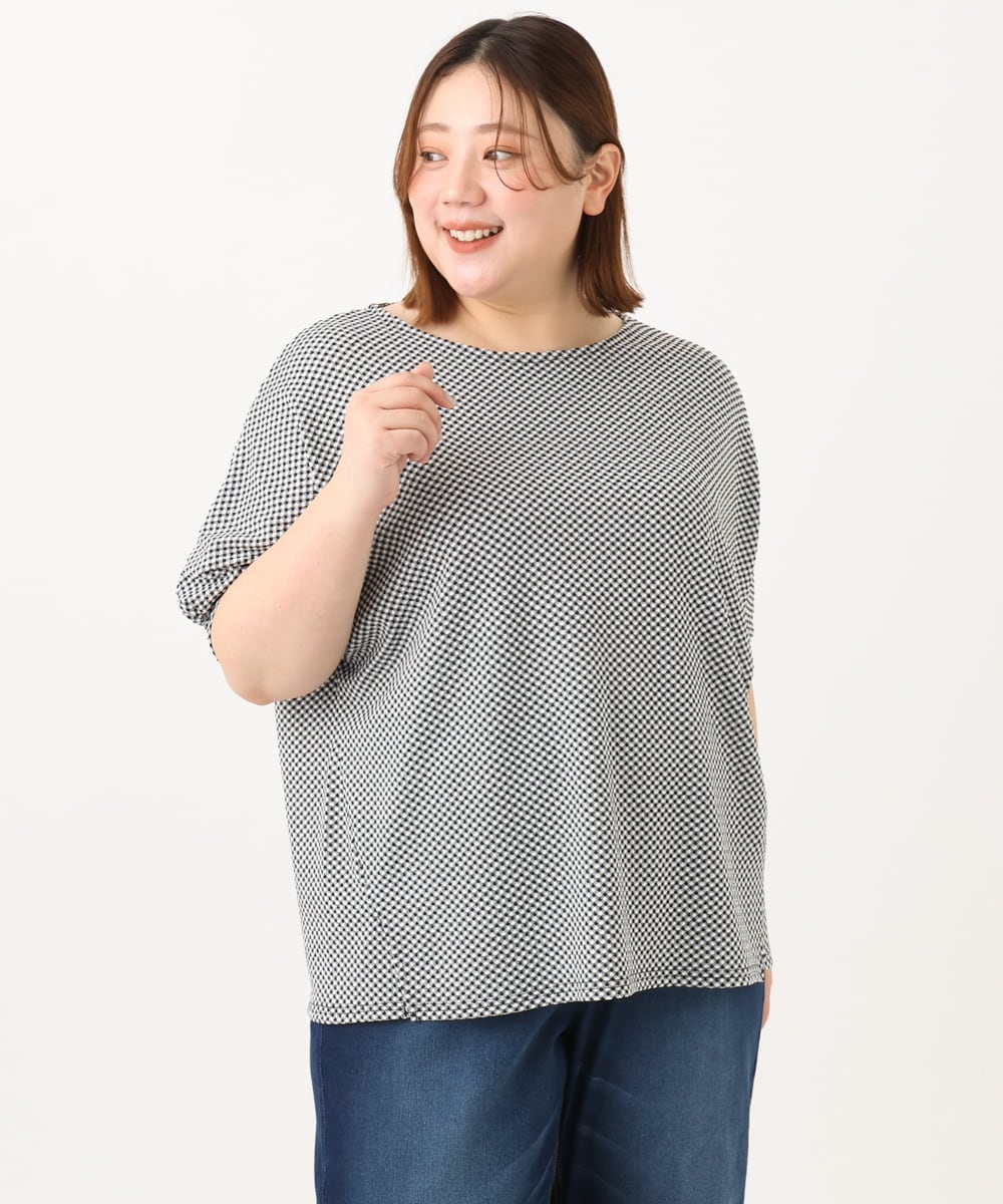 OLKGA43069 eur3(エウルキューブ) 【大きいサイズ】ぽこぽこギンガムカットソー ブラック(94)