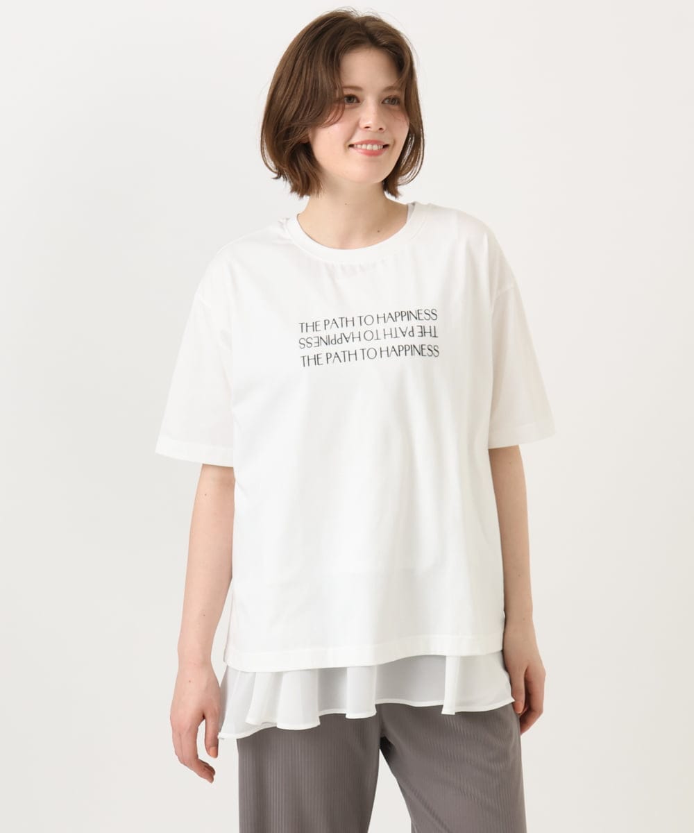 OLKGD26059 eur3(エウルキューブ) 【WEB先行販売】【大きいサイズ/機能素材】フロッキーロゴTシャツ アイボリー
