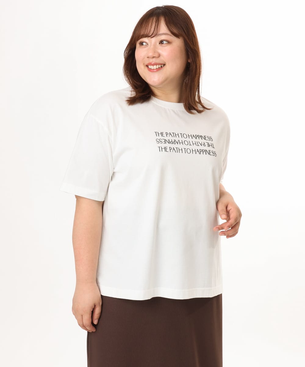 OLKGD26059 eur3(エウルキューブ) 【WEB先行販売】【大きいサイズ/機能素材】フロッキーロゴTシャツ アイボリー