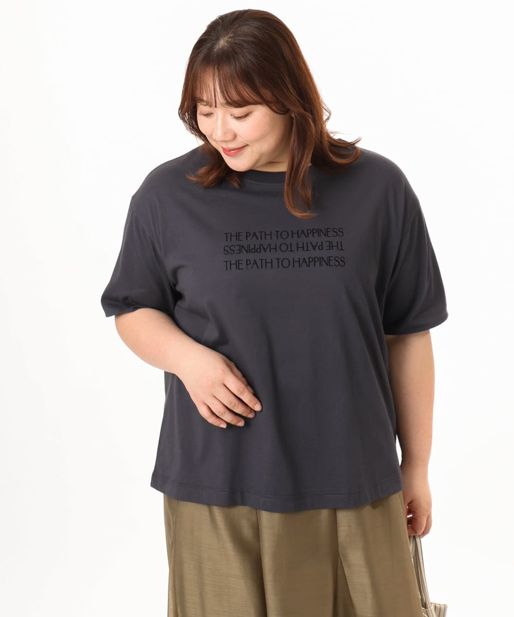 OLKGD26059 eur3(エウルキューブ) 【WEB先行販売】【大きいサイズ/機能素材】フロッキーロゴTシャツ ダークグレー