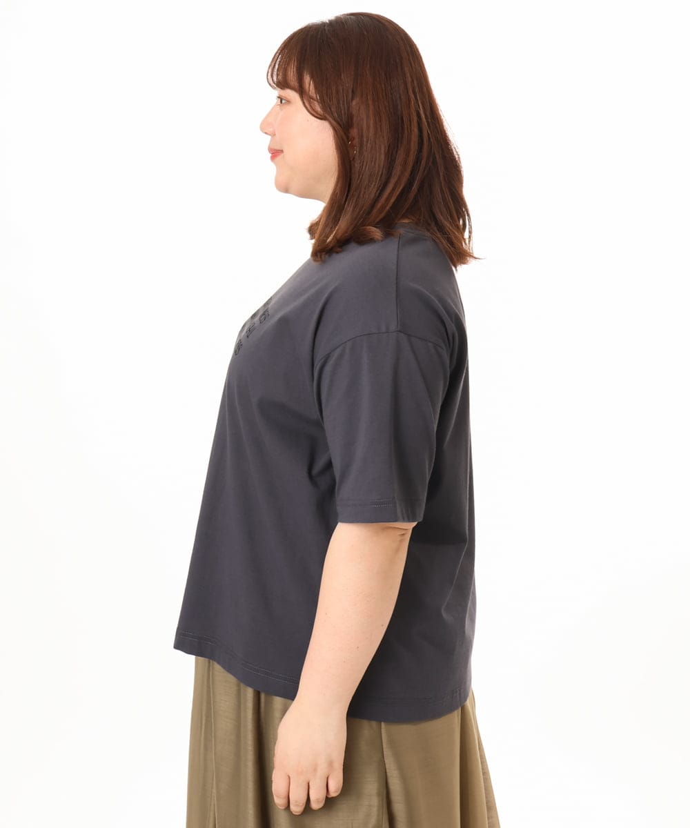 OLKGD26059 eur3(エウルキューブ) 【WEB先行販売】【大きいサイズ/機能素材】フロッキーロゴTシャツ ダークグレー