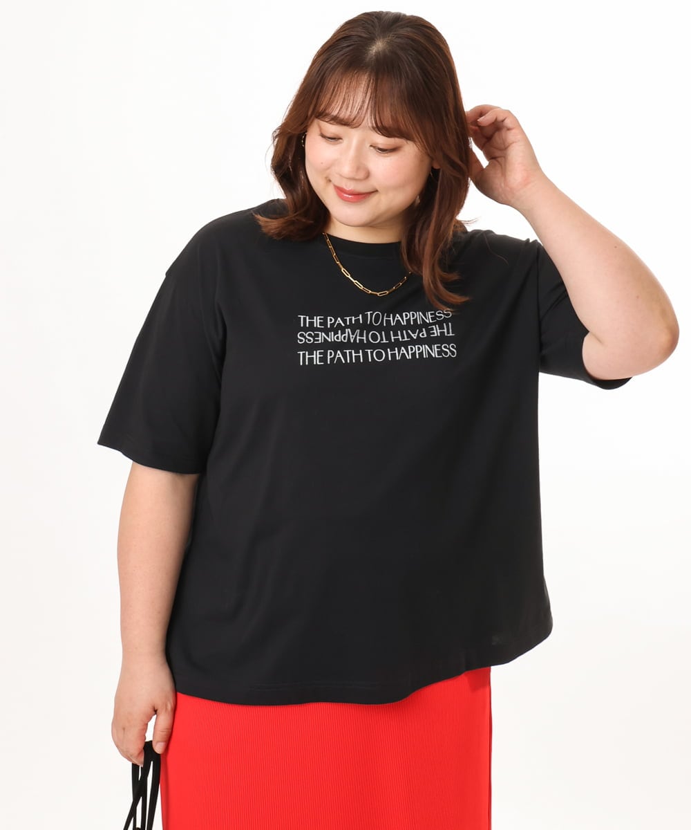 OLKGD26059 eur3(エウルキューブ) 【WEB先行販売】【大きいサイズ/機能素材】フロッキーロゴTシャツ ブラック