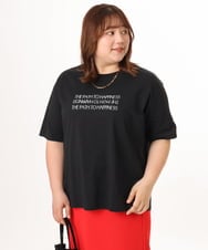 OLKGD26059 eur3(エウルキューブ) 【WEB先行販売】【大きいサイズ/機能素材】フロッキーロゴTシャツ ブラック