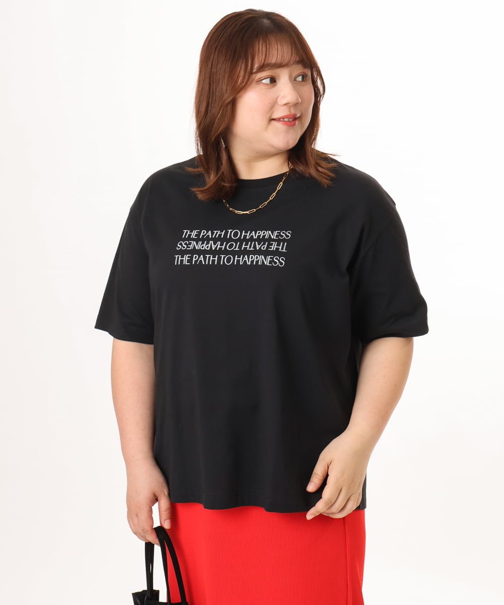 OLKGD26059 eur3(エウルキューブ) 【WEB先行販売】【大きいサイズ/機能素材】フロッキーロゴTシャツ ブラック