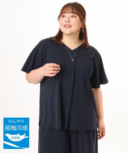 OLKGD27079  【WEB先行販売】【大きいサイズ/接触冷感/セットアップ対応】Vネックジャージートップス