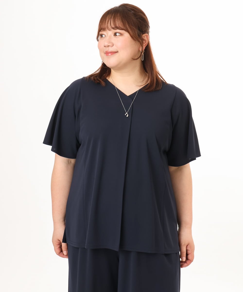 OLKGD27079 eur3(エウルキューブ) 【WEB先行販売】【大きいサイズ/接触冷感/セットアップ対応】Vネックジャージートップス ネイビー