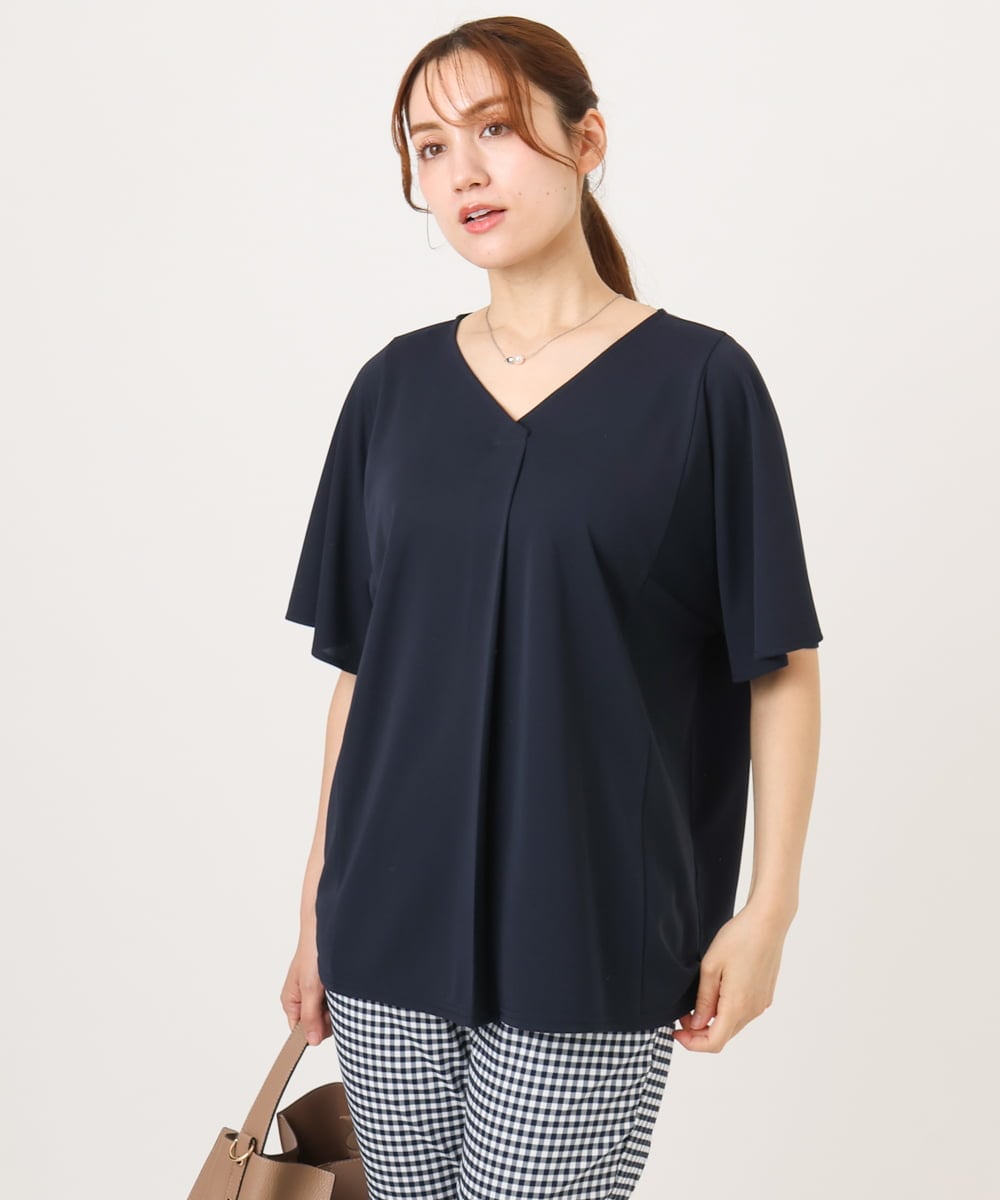 OLKGD27079 eur3(エウルキューブ) 【大きいサイズ/接触冷感/セットアップ対応】Vネックジャージートップス ネイビー