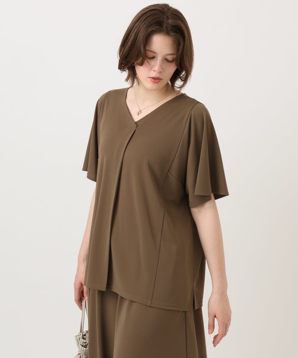 OLKGD27079 eur3(エウルキューブ) 【WEB先行販売】【大きいサイズ/接触冷感/セットアップ対応】Vネックジャージートップス モカ