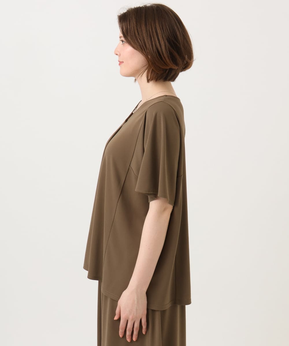 OLKGD27079 eur3(エウルキューブ) 【WEB先行販売】【大きいサイズ/接触冷感/セットアップ対応】Vネックジャージートップス モカ