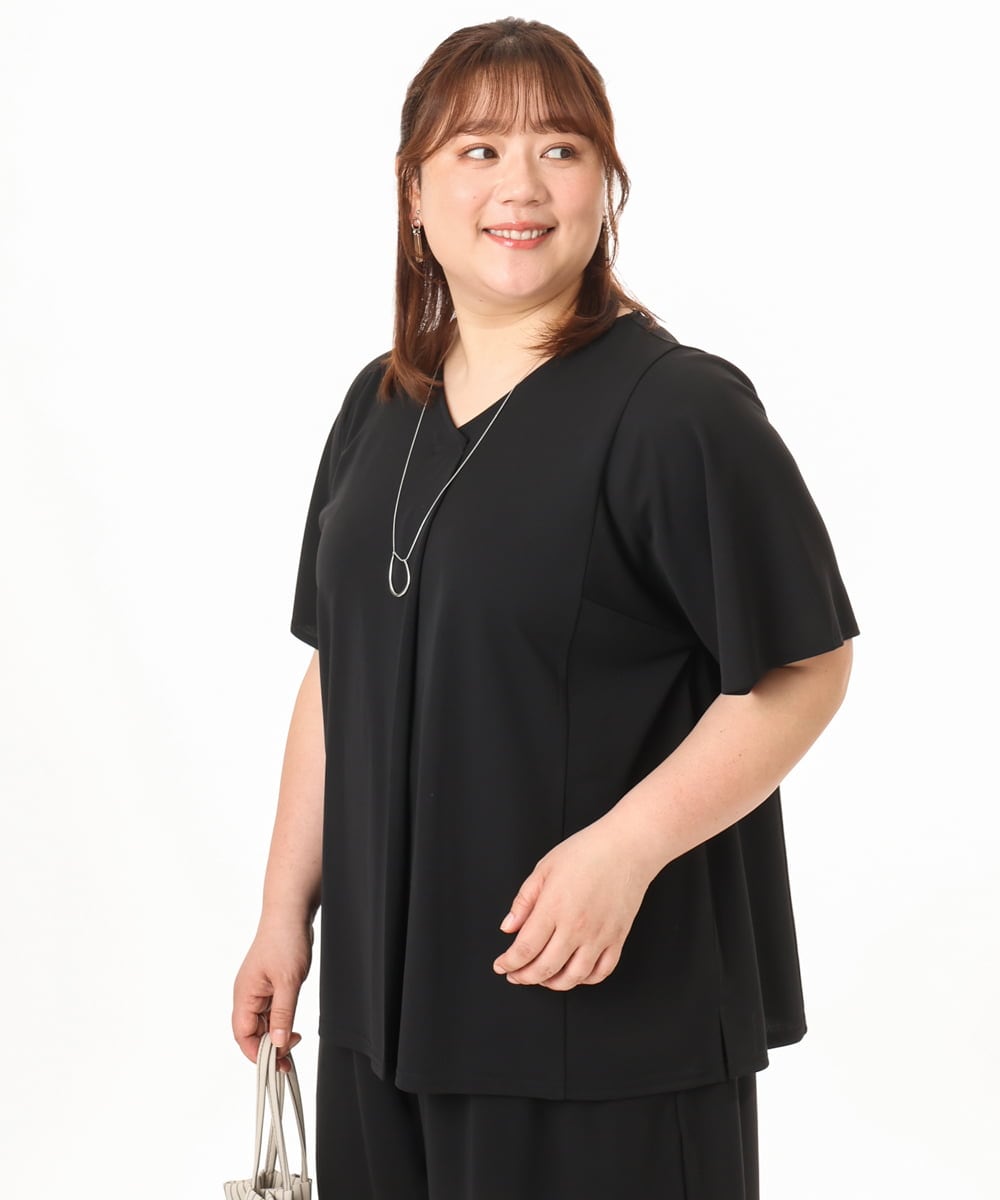 OLKGD27079 eur3(エウルキューブ) 【WEB先行販売】【大きいサイズ/接触冷感/セットアップ対応】Vネックジャージートップス ブラック